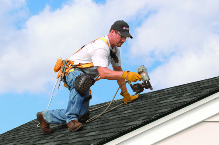 Roofing work being done on house