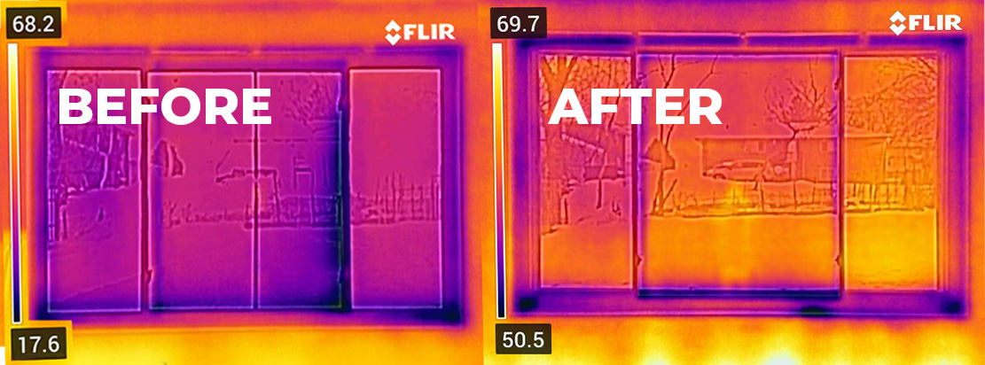 Thermal picture showing heat loss before window replacement