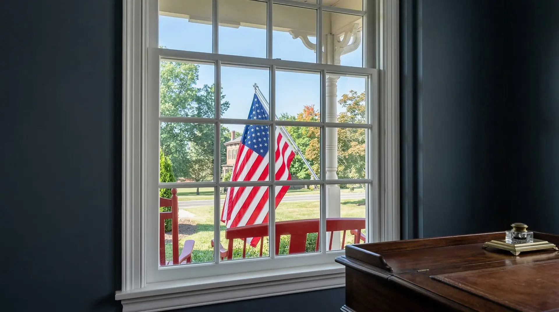 Window with usa flag shot