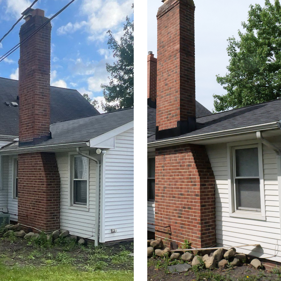 Before and after roofing replacement at house in Garfield Heights, OH.